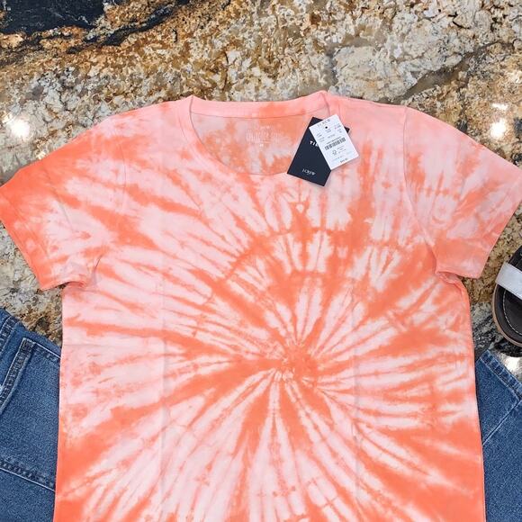 NWT J. Crew Women's Pink and Peach Tie-Dyed Crewneck Cotton Tee - Picture 6 of 10